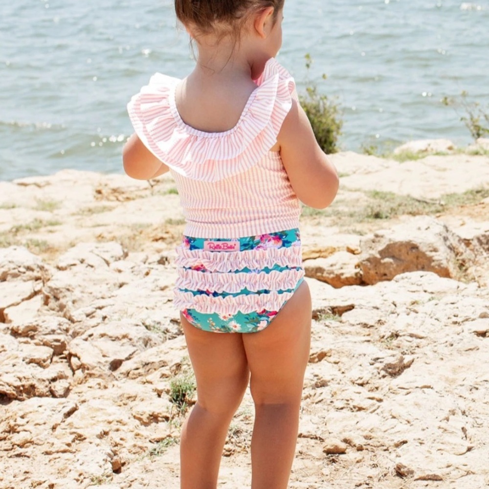 Ruffle Butts Pink and Blue Floral Swimsuit 0013